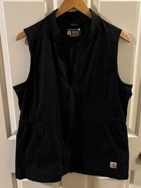 Carhartt Women's Rugged Flex Modern Fit Ripstop Zip Utility Black Vest ~ Medium